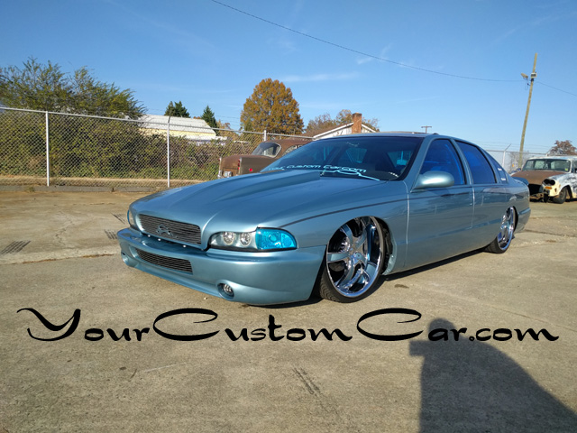 custom impala ss front, 2 inch cowl hood, fiber glass front , custom headlights, Stillen bumper cover