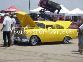 57 chevy hotrod shaved yellow