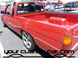 red mazda pickup, friends in low places, car show