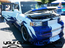 custom painted scion, friends in low places, car show